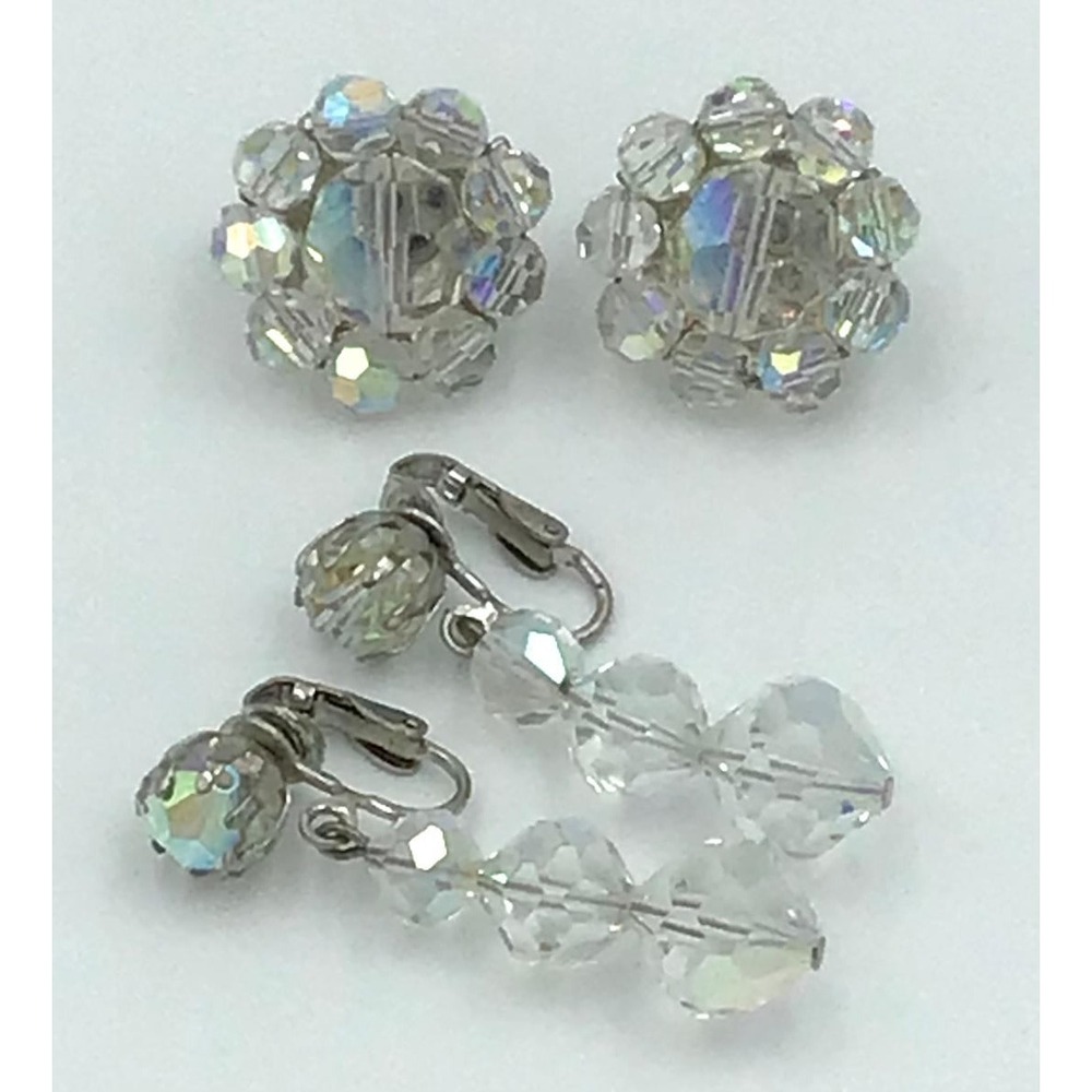 Coro Vintage Aurora Borealis Crystal Clip On Cluster Earrings & non Coro Dangles
